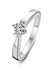 Witgouden ring, 0.12 ct diamant, Hearts & Arrows