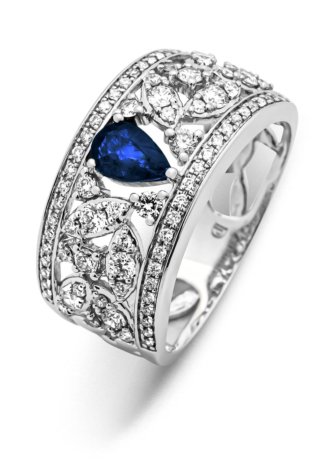 Witgouden ring, 0.47 ct blauwe saffier, Majestic