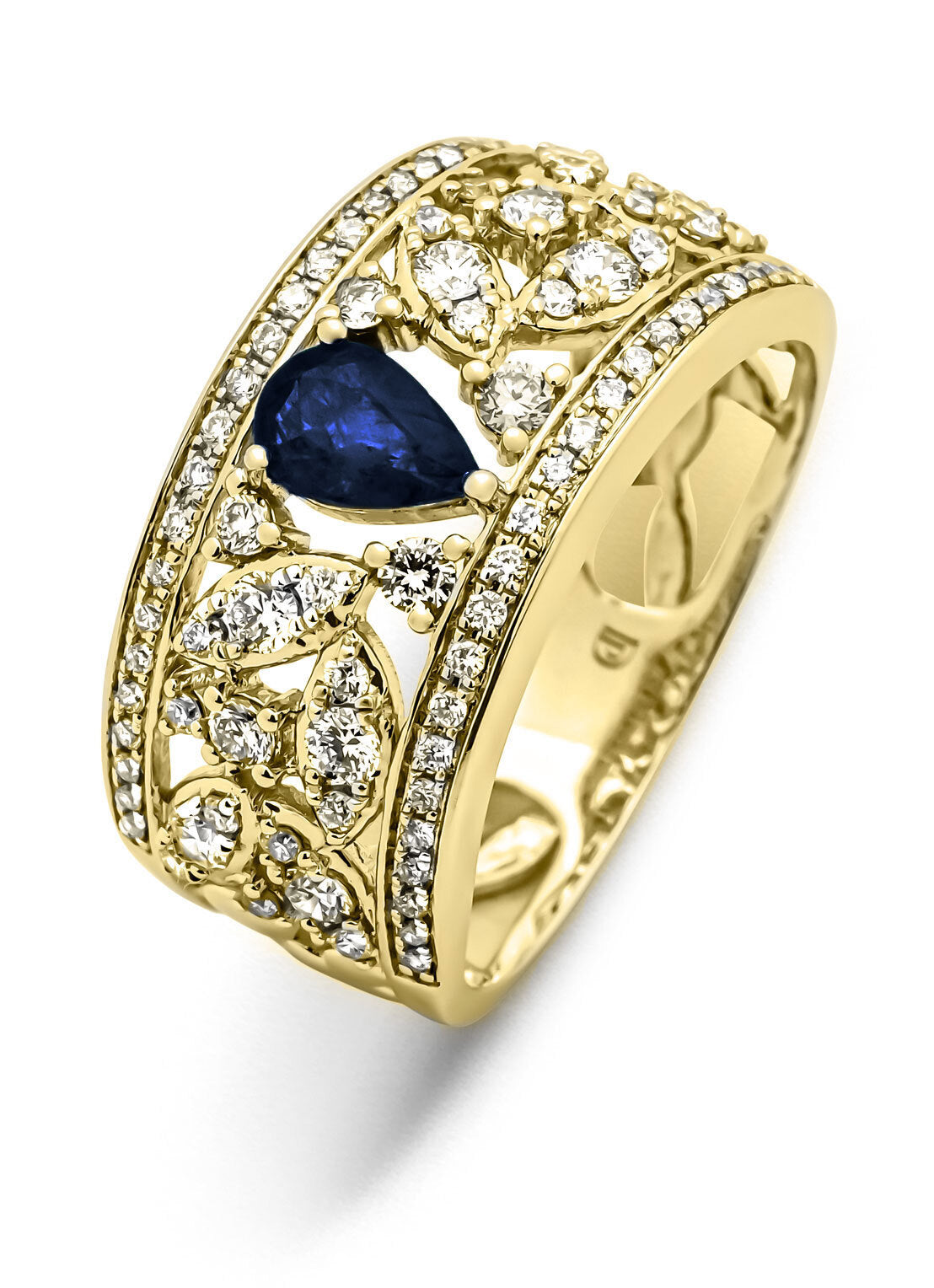 Yellow gold ring, 0.43 ct blue sapphire, majestic