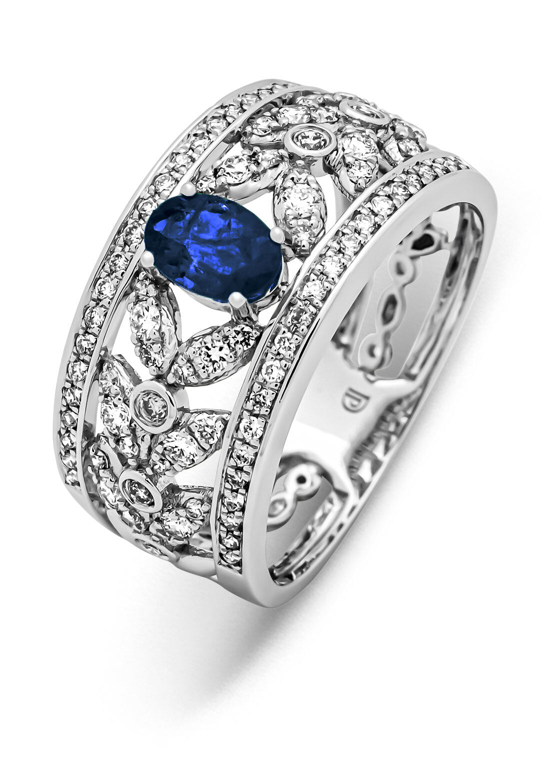 Witgouden ring, 0.61 ct blauwe saffier, Majestic