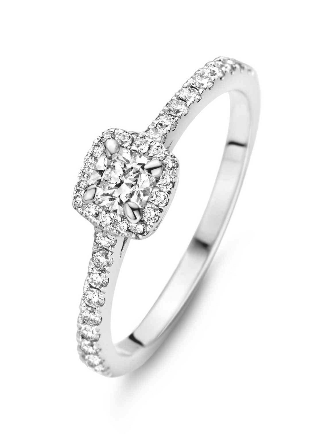 Witgouden ring, 0.43 ct diamant, Hearts & Arrows