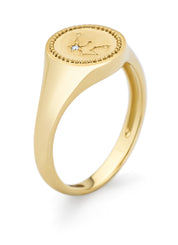 Yellow gold signet ring, zodiac aquarius (Waterman)