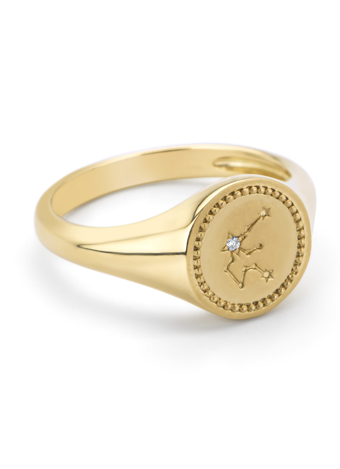 Yellow gold signet ring, zodiac aquarius (Waterman)
