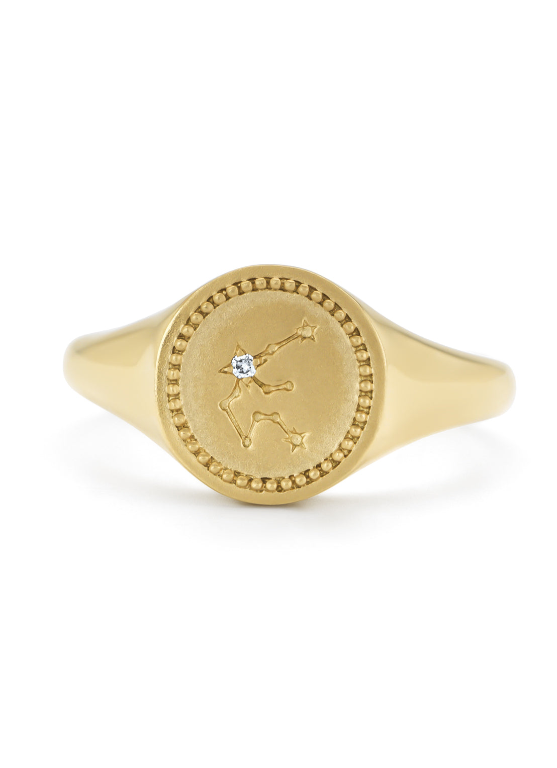 Yellow gold signet ring, zodiac aquarius (Waterman)