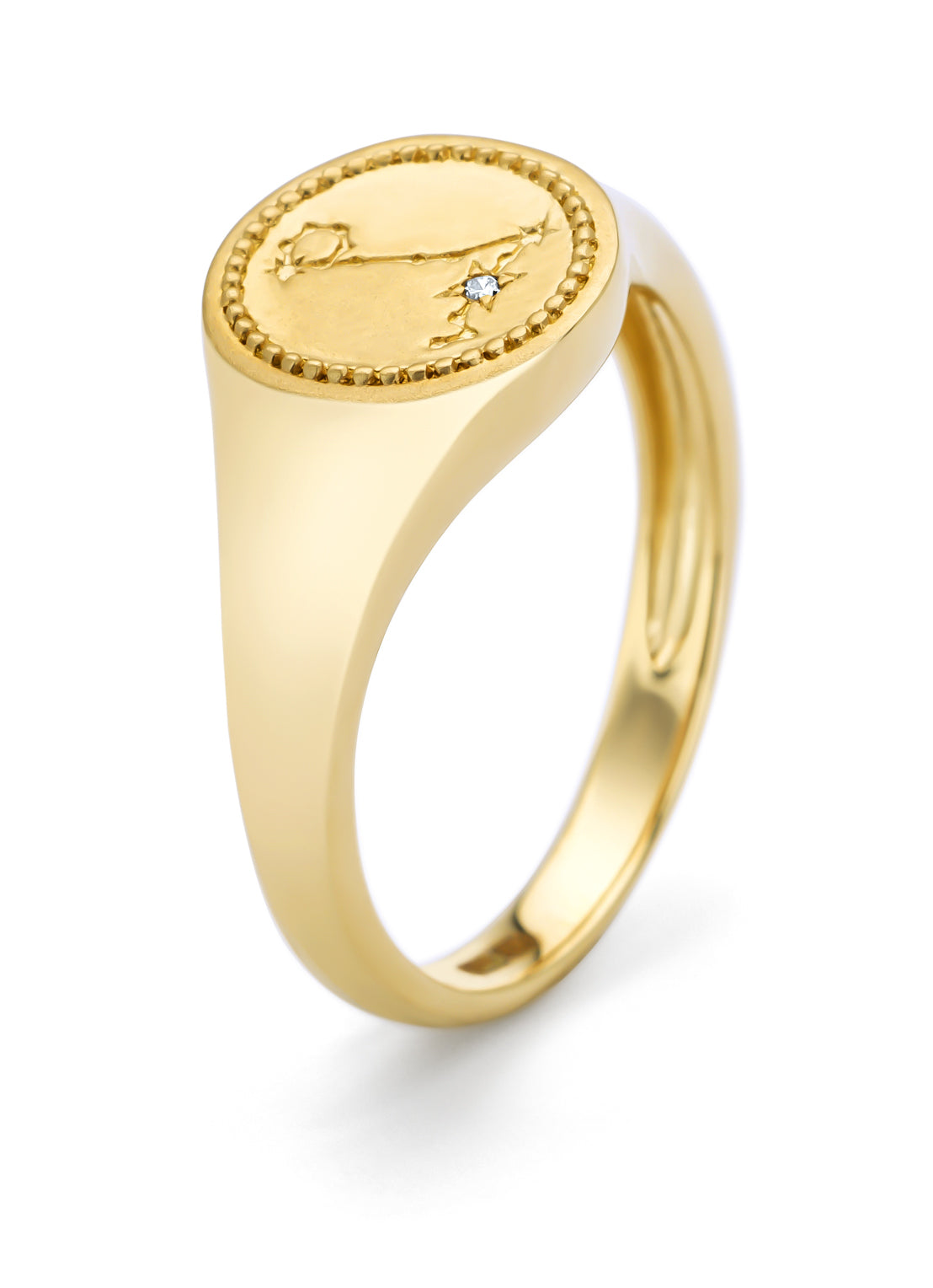 Yellow gold signet ring, zodiac pisces (fishing)
