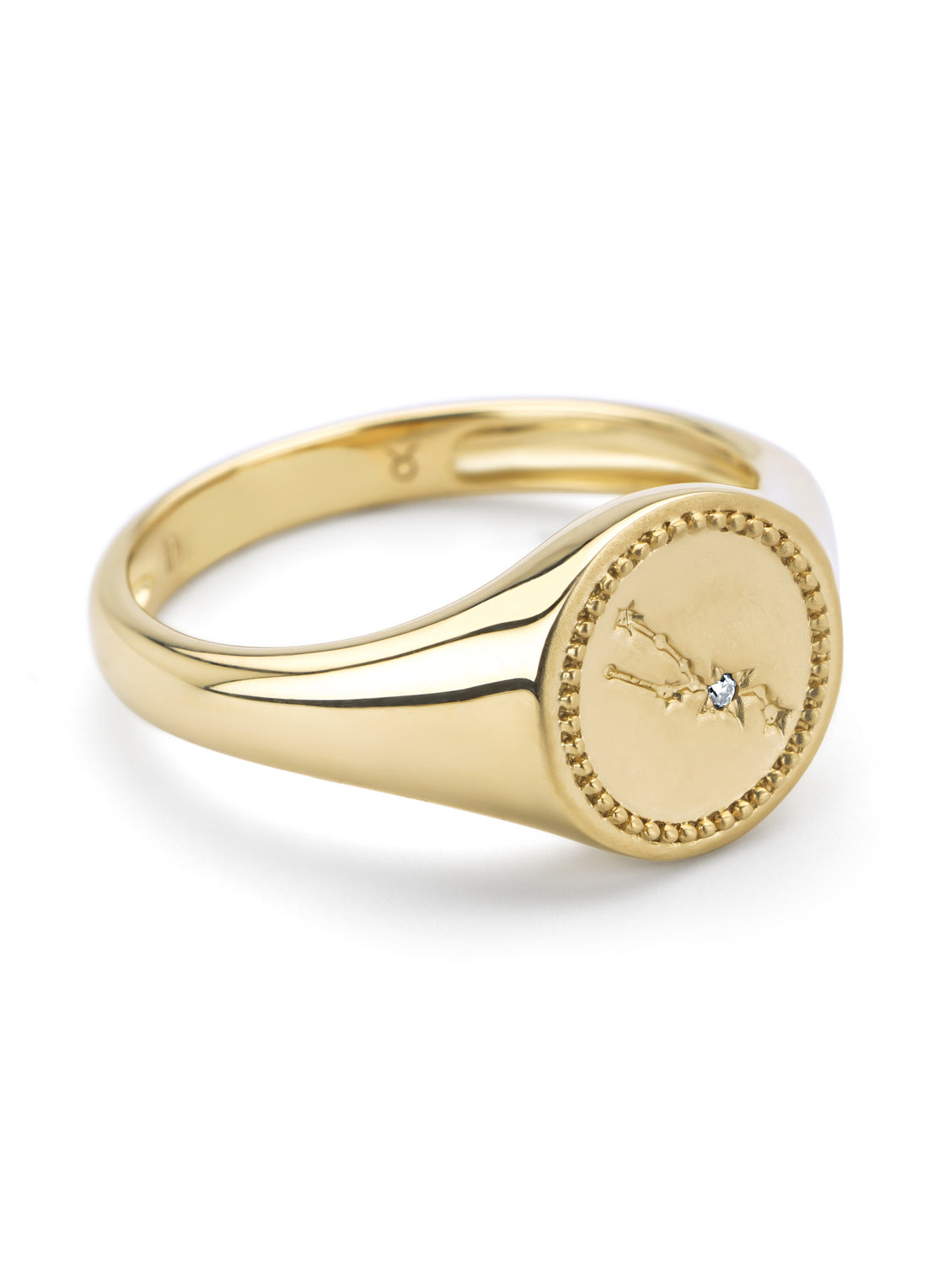 Yellow gold signet ring, Zodiac Taurus