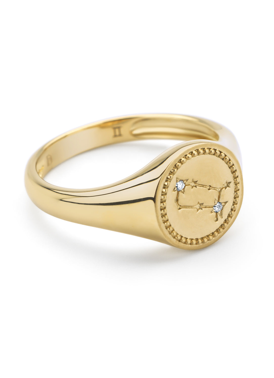 Yellow gold signet ring, zodiac-gemini (twins)