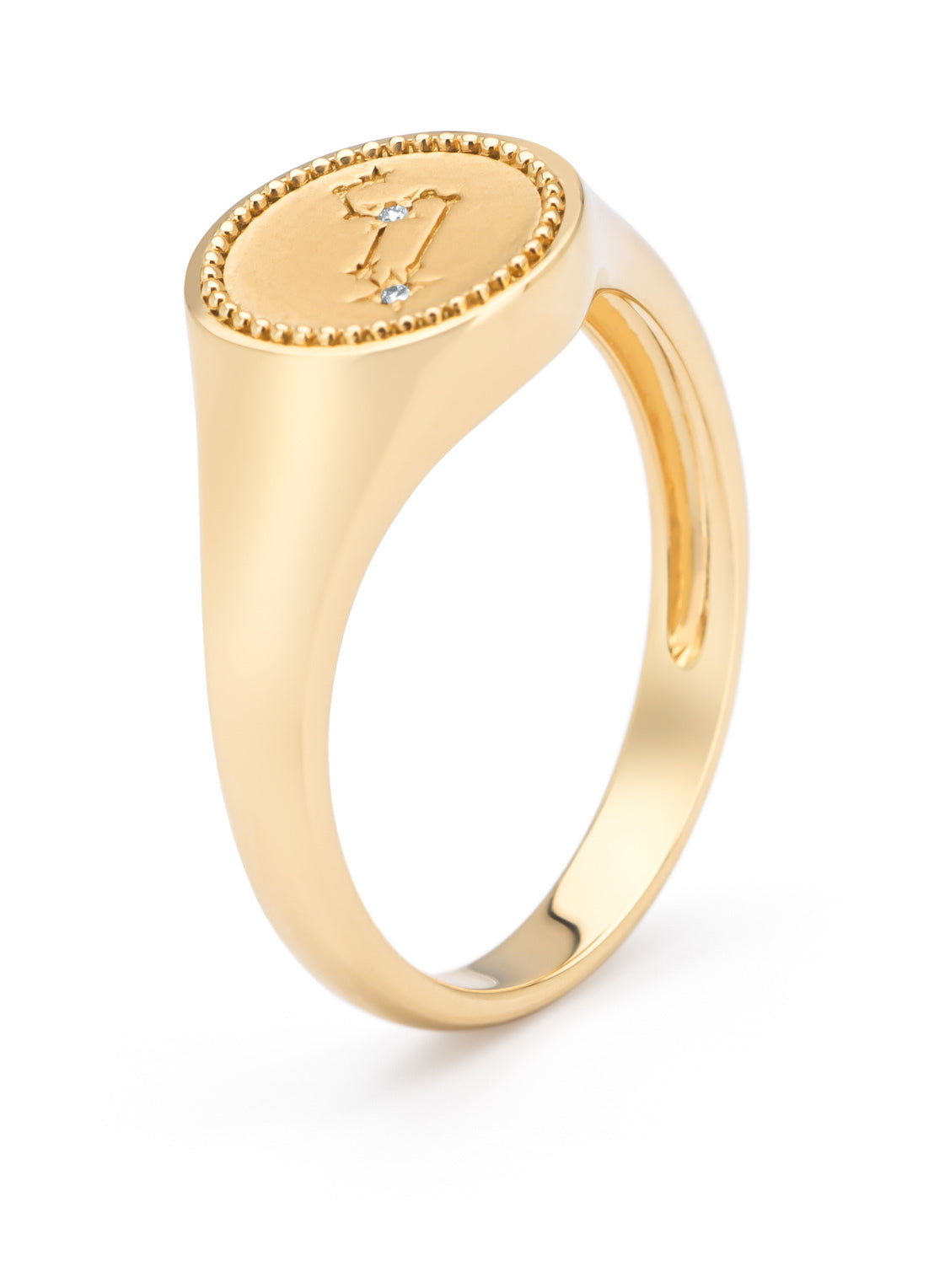 Yellow gold signet ring, zodiac-leo (lion)