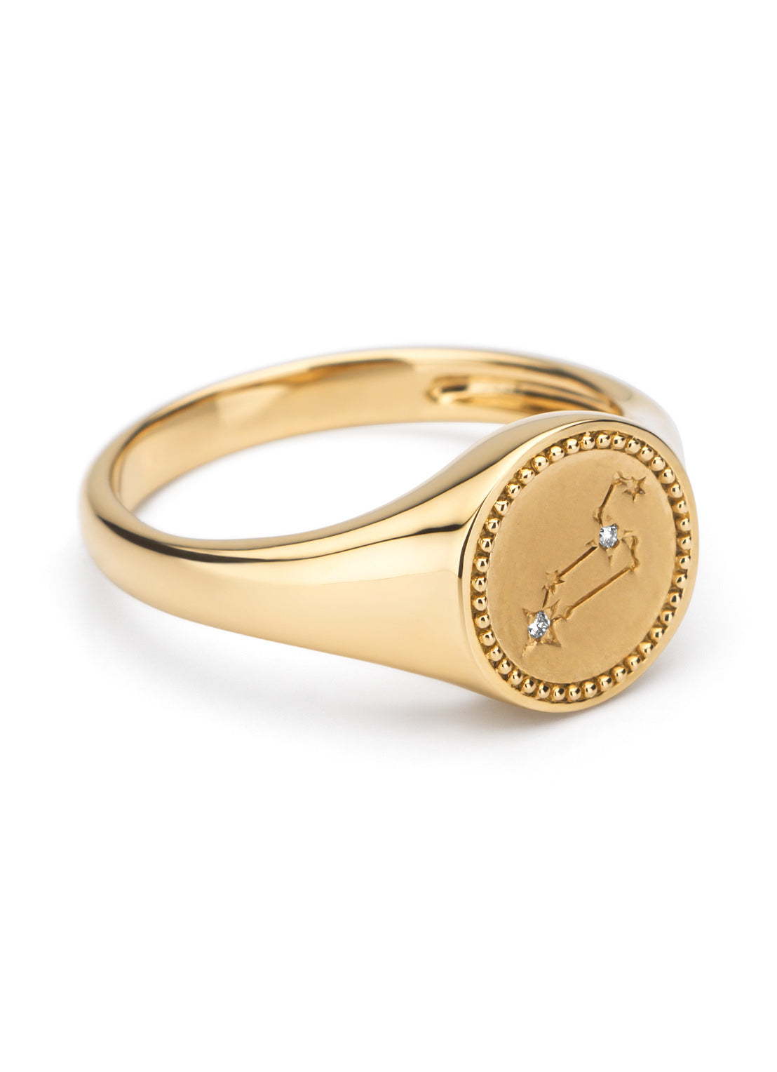 Yellow gold signet ring, zodiac-leo (lion)