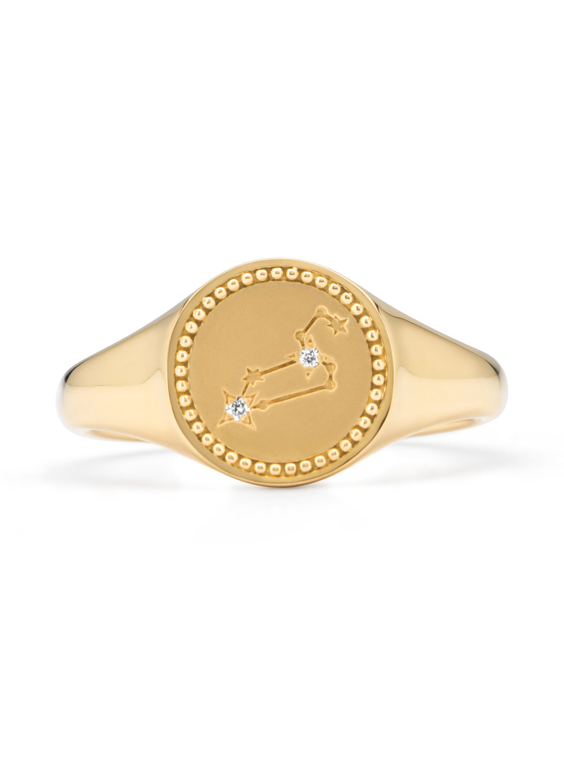 Yellow gold signet ring, zodiac-leo (lion)