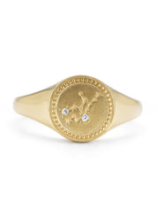 Yellow gold signet ring, zodiac virgo (virgin)