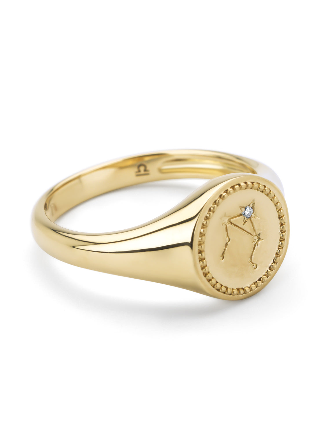 Yellow gold signet ring, zodiac-libra (scales)