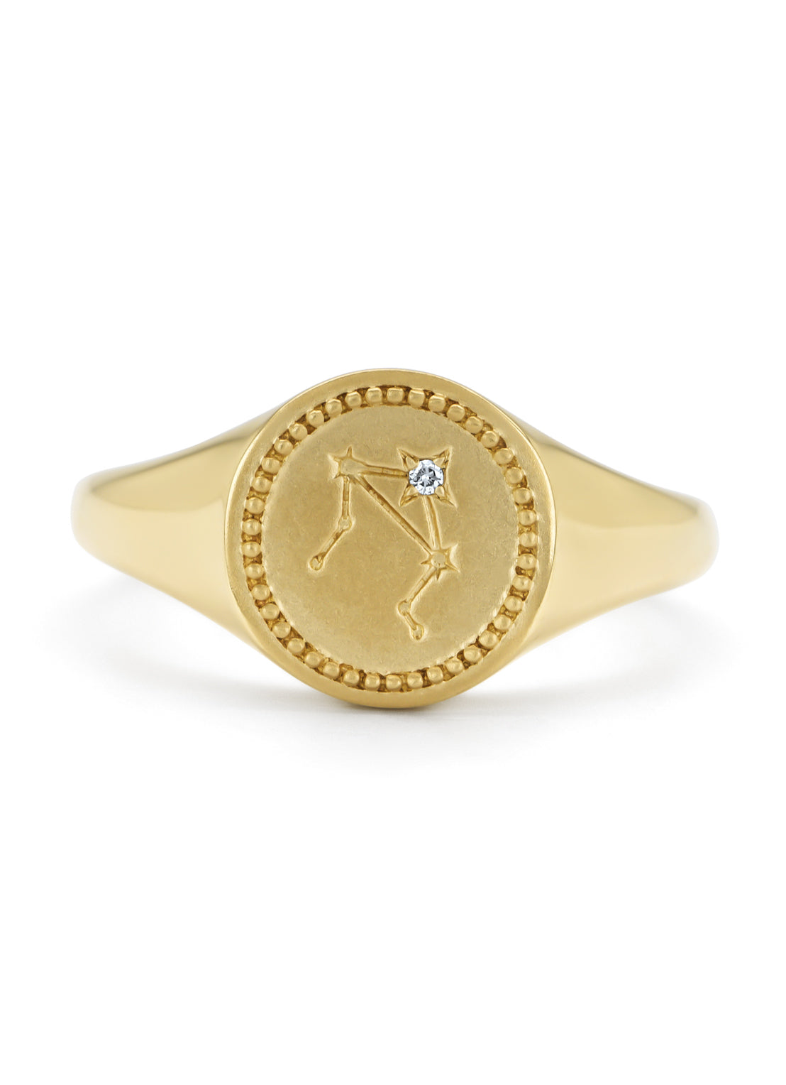 Yellow gold signet ring, zodiac-libra (scales)