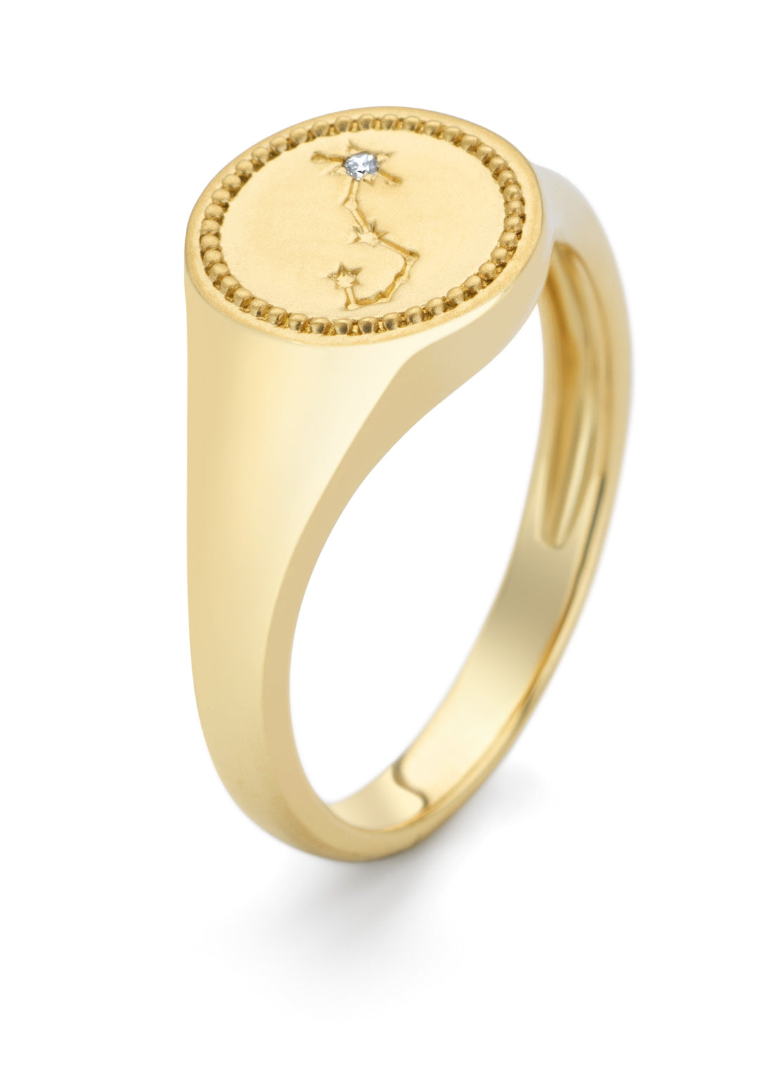 Yellow gold signet ring, zodiac scorpio (scorpion)