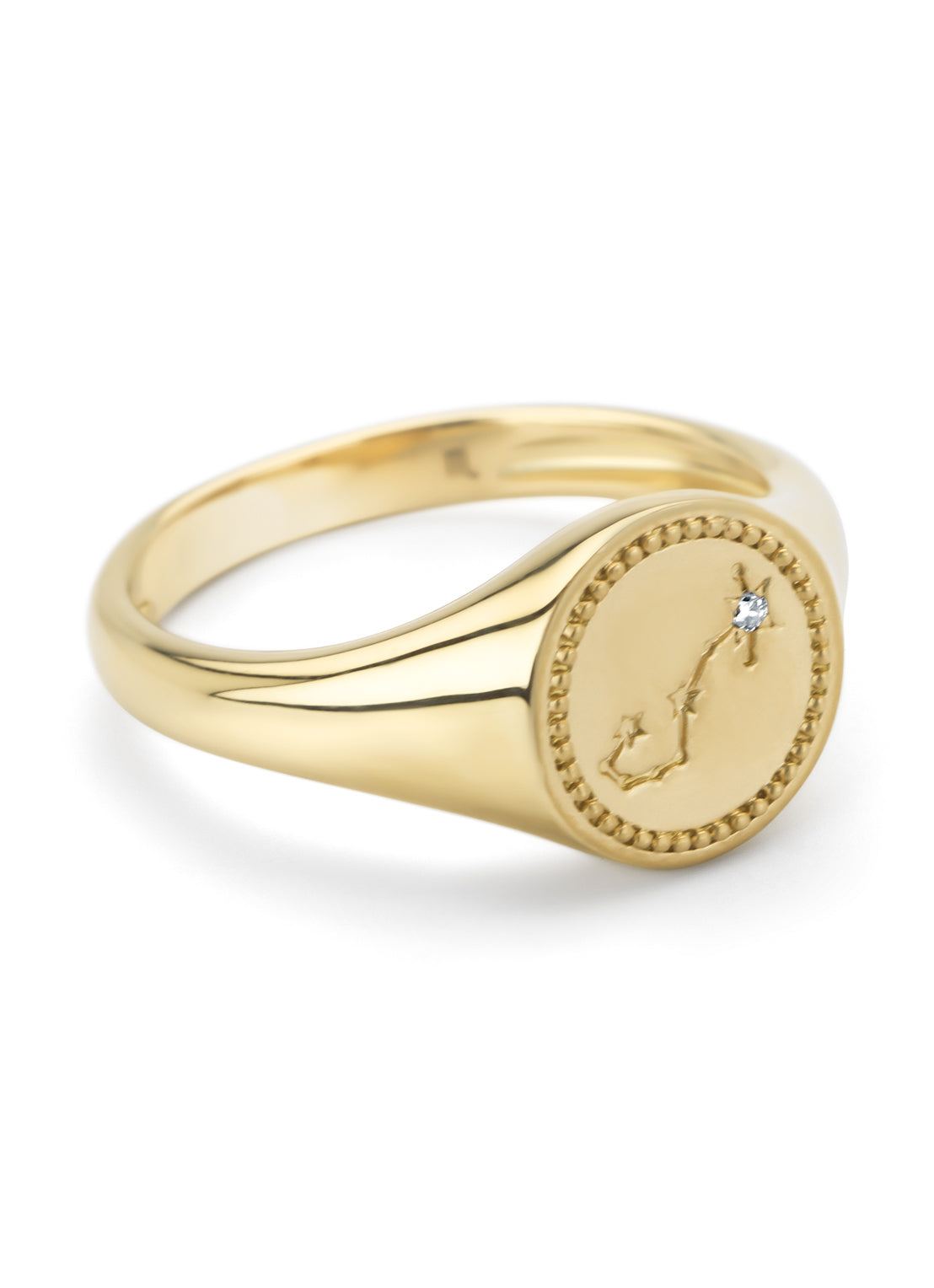 Yellow gold signet ring, zodiac scorpio