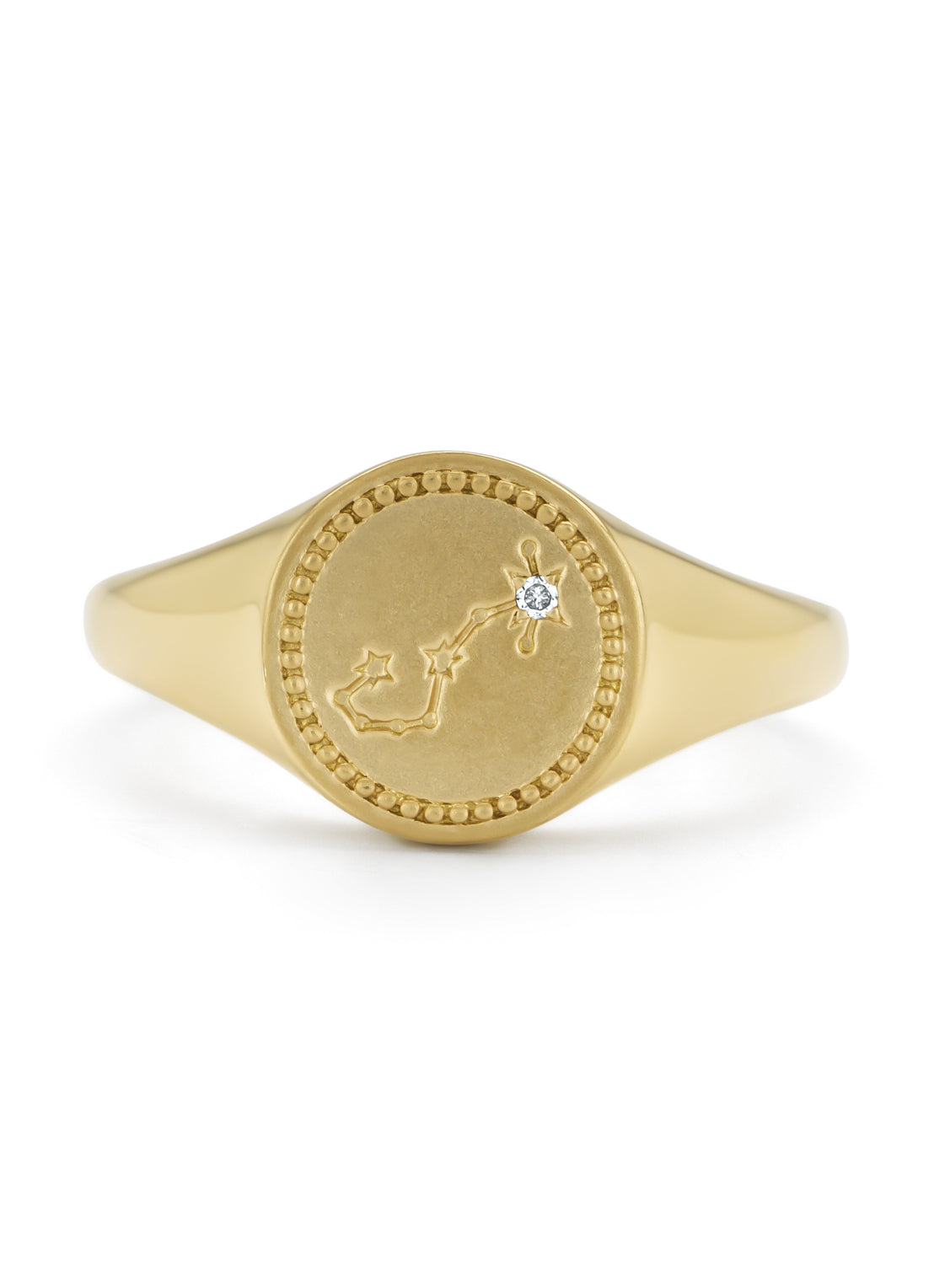 Yellow gold signet ring, zodiac scorpio