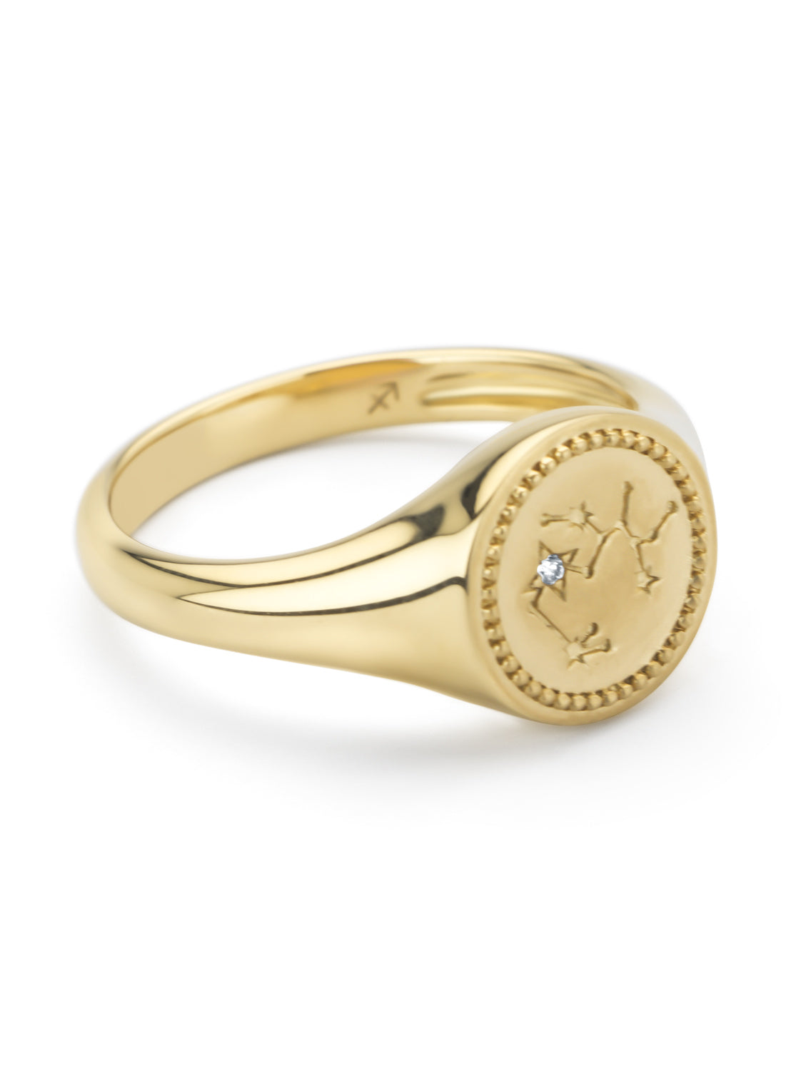 Yellow gold signet ring, zodiac-sagittarius (archer)
