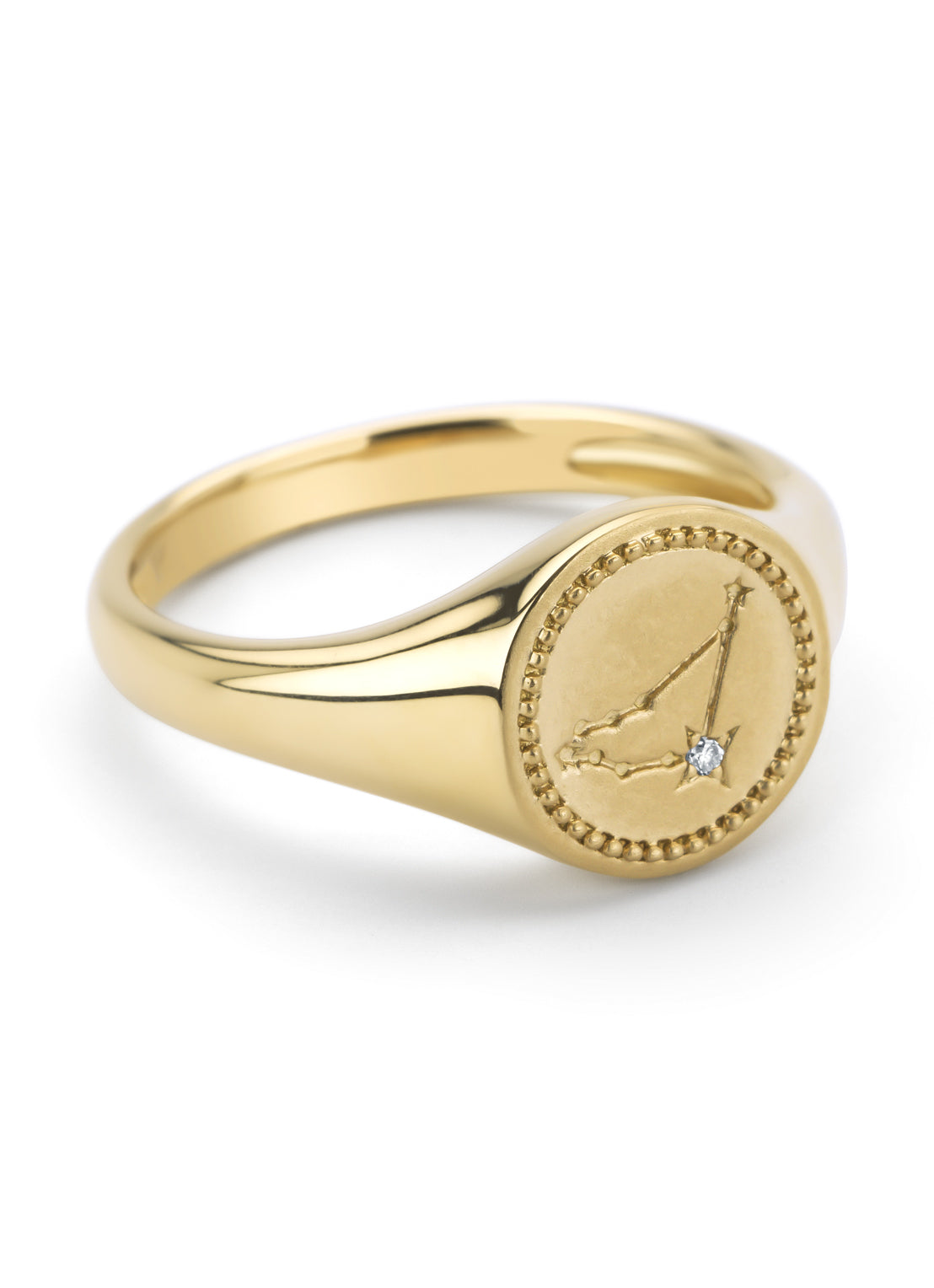 Yellow gold signet ring, zodiac-capricorn (Capricorn)