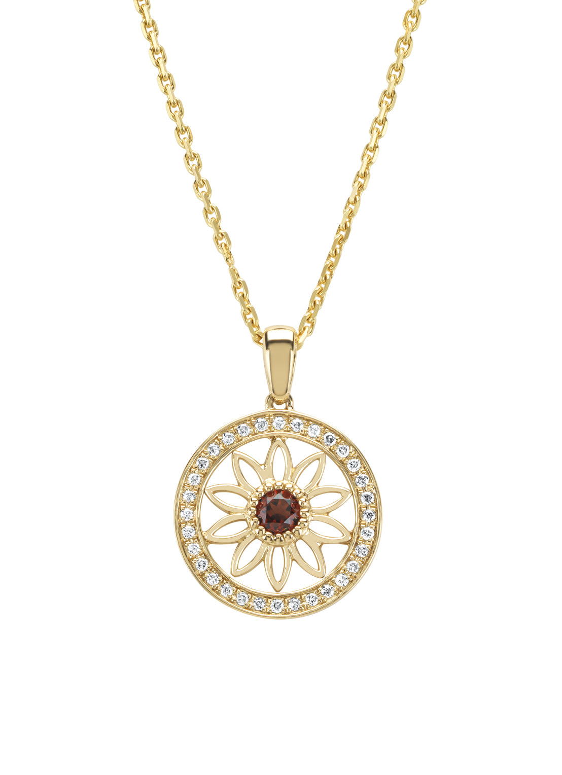 Birthstones yellow gold pendant garnet (January)