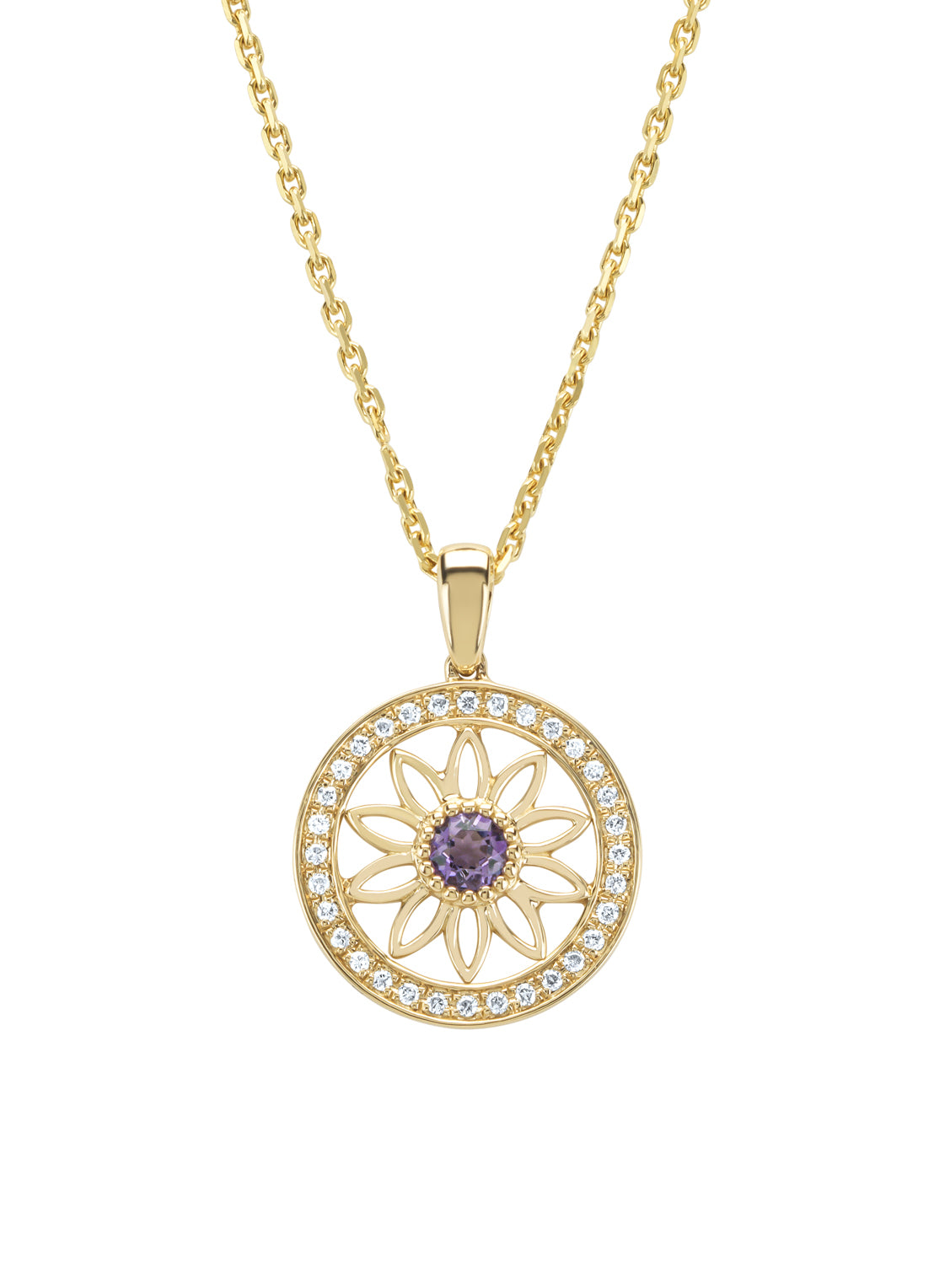 Birthstones yellow gold pendant purple amethyst (February)