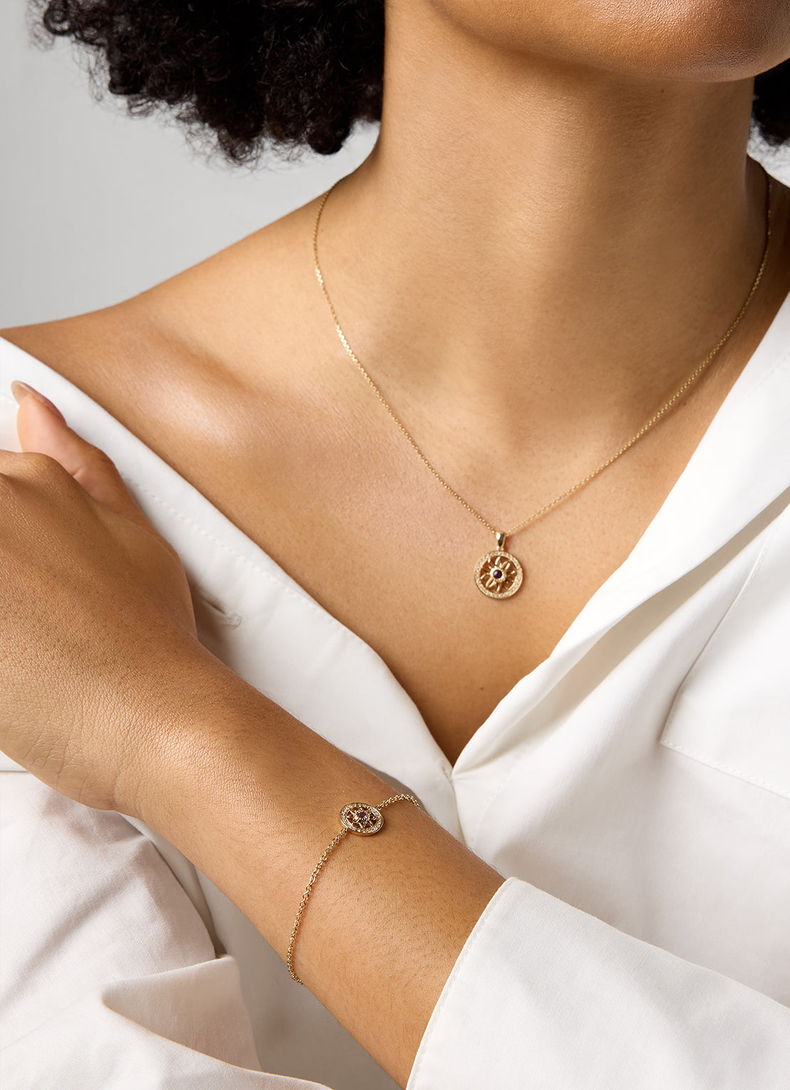 Birthstones yellow gold pendant purple amethyst (February)