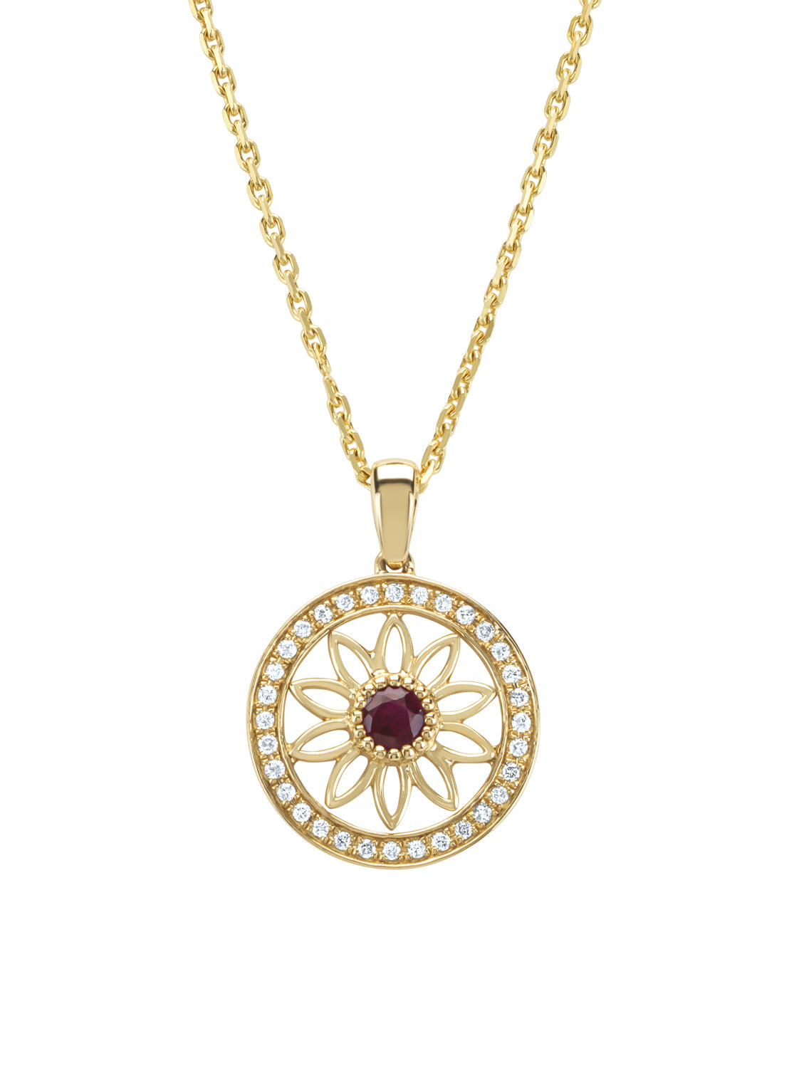 Birthstones yellow gold pendant ruby (July)
