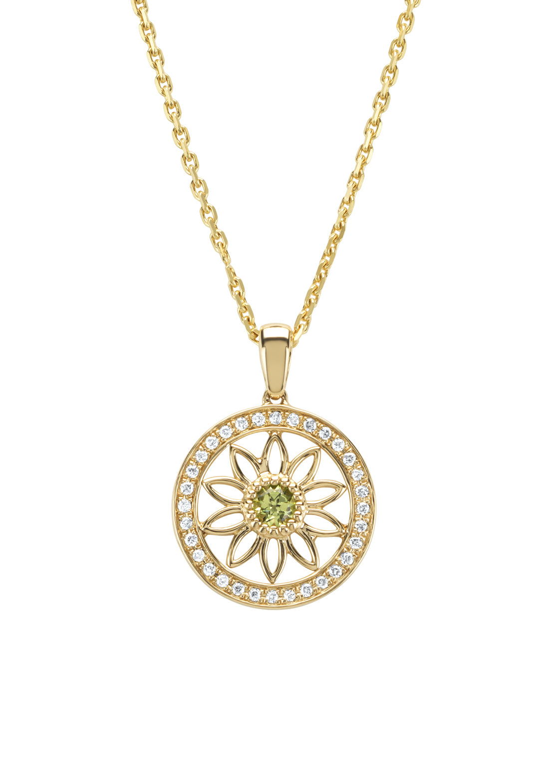 Birthstones yellow gold pendant peridot (August)