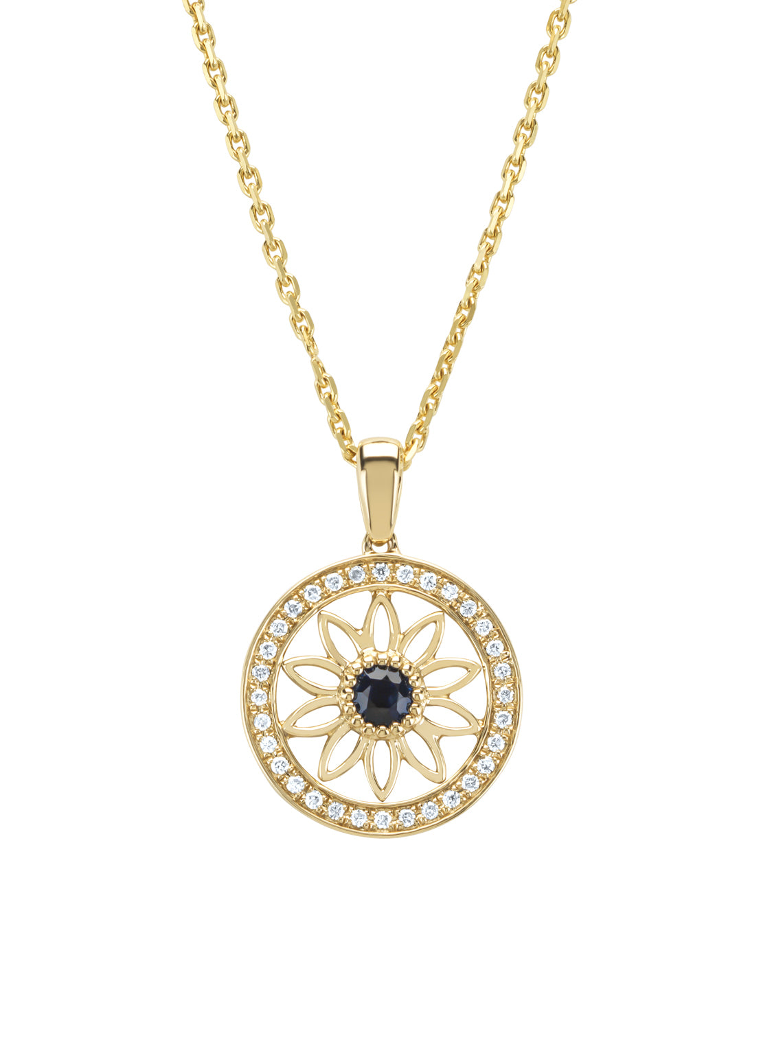 Birthstones yellow gold pendant blue sapphire (September)