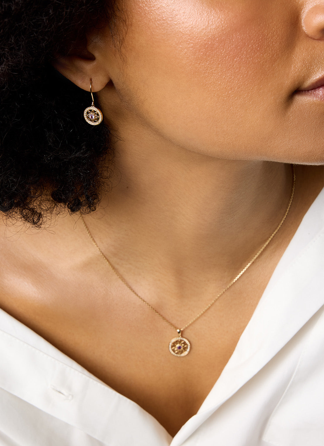 Birthstones Yellow gold earrings Purple Amethist (February)