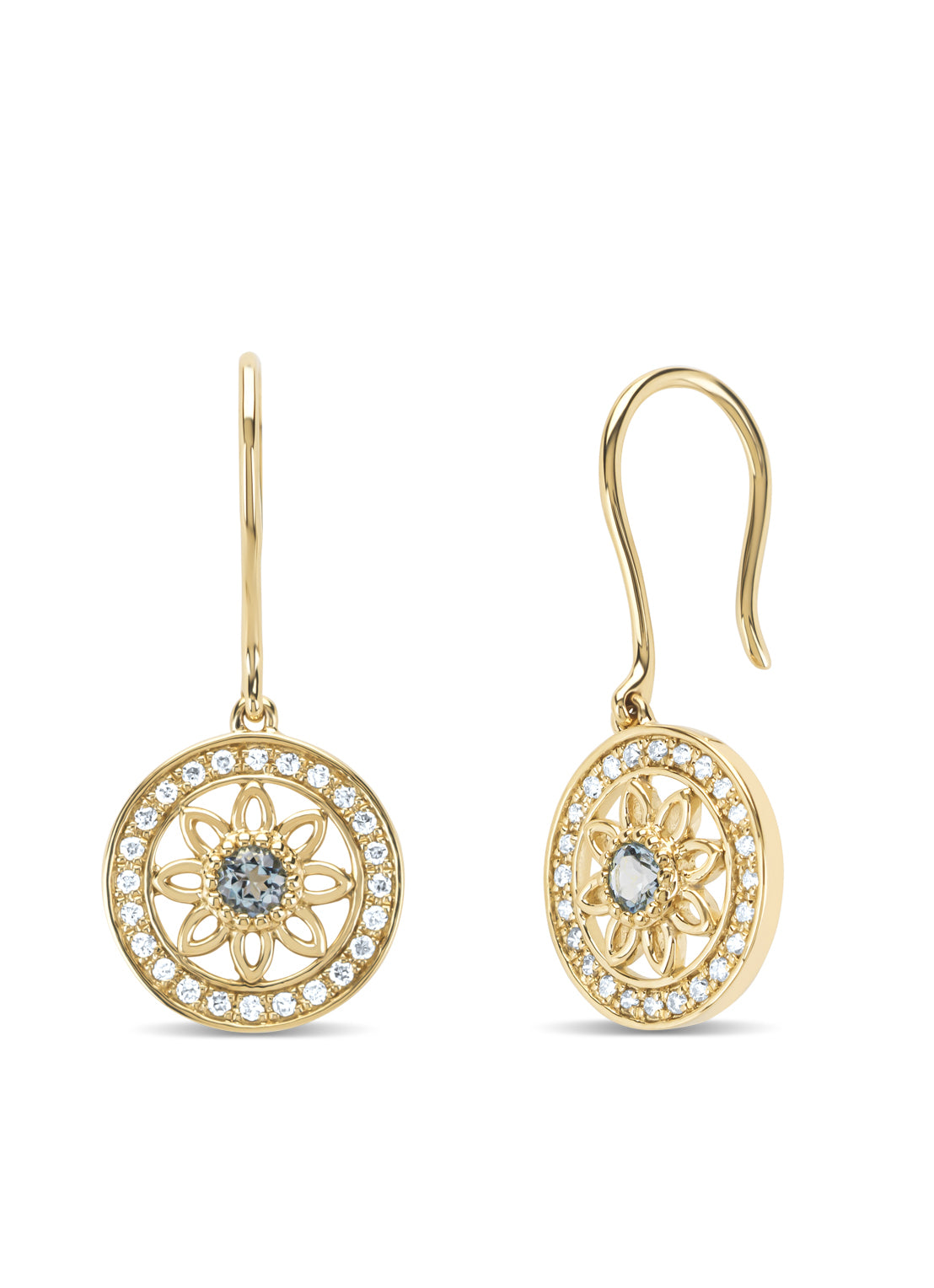 Birthstones yellow gold aquamarine earrings (March)