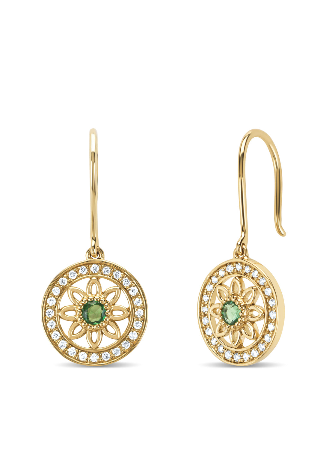 Birthstones yellow gold emerald earrings (May)