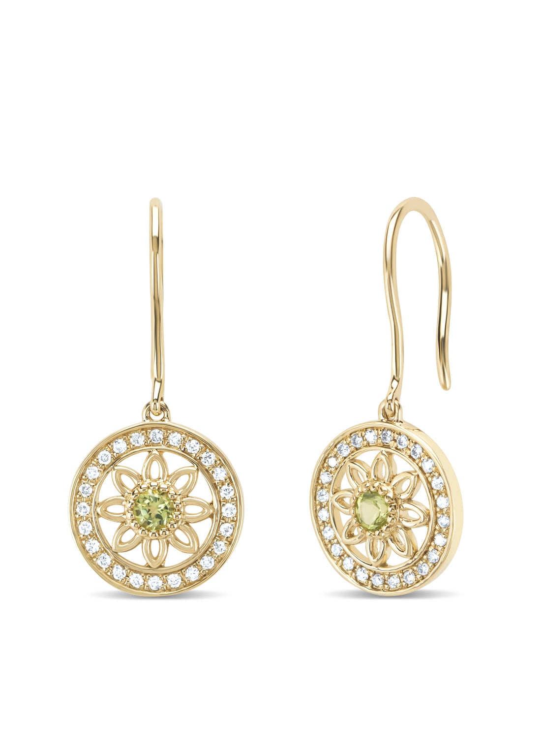Birthstones yellow gold earrings peridot (August)