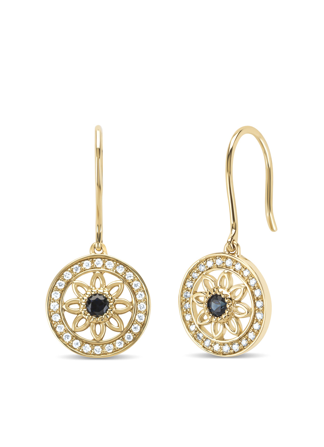 Birthstones yellow gold earrings blue sapphire (September)