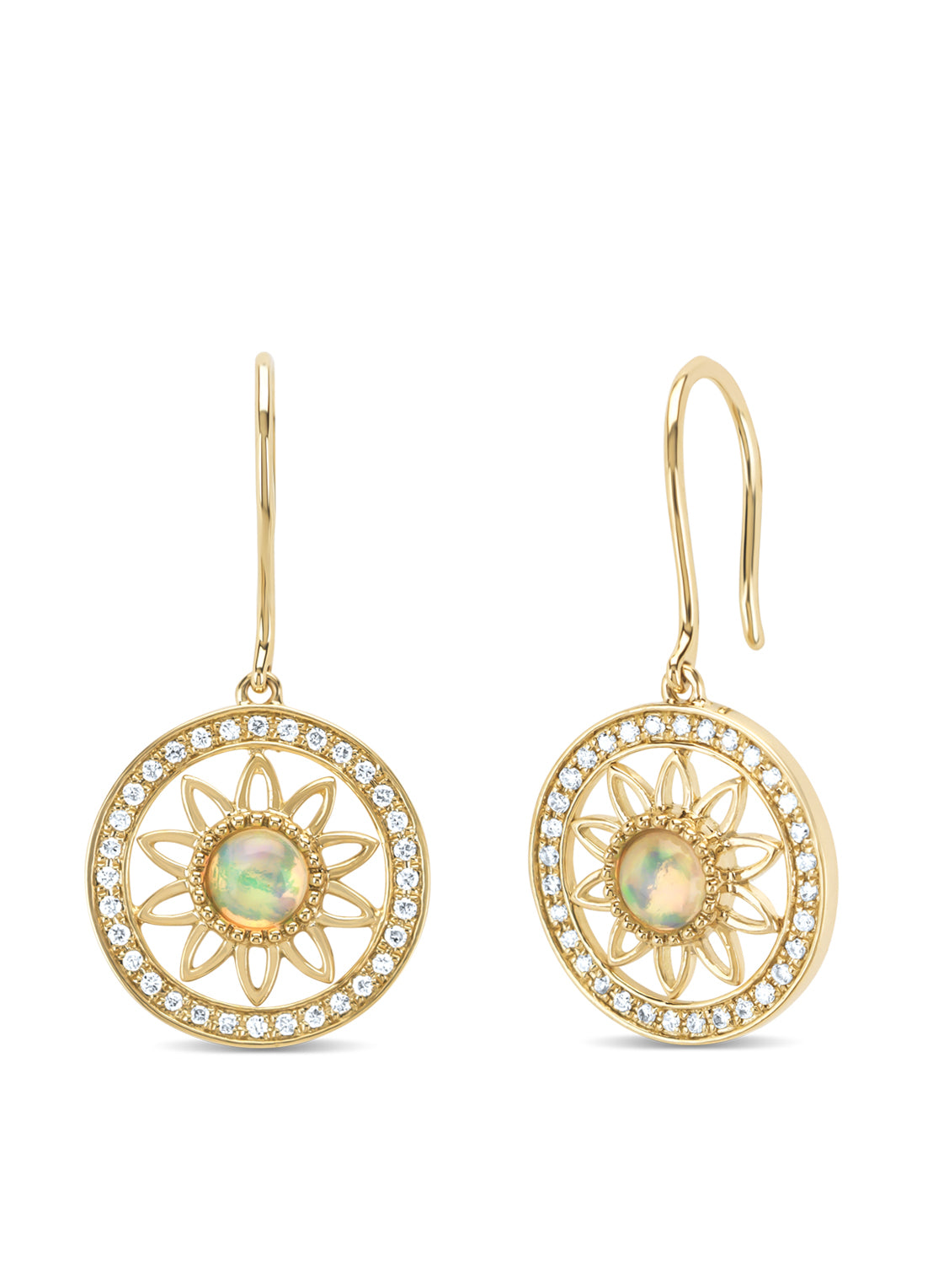 Birthstones yellow gold opal earrings (October)
