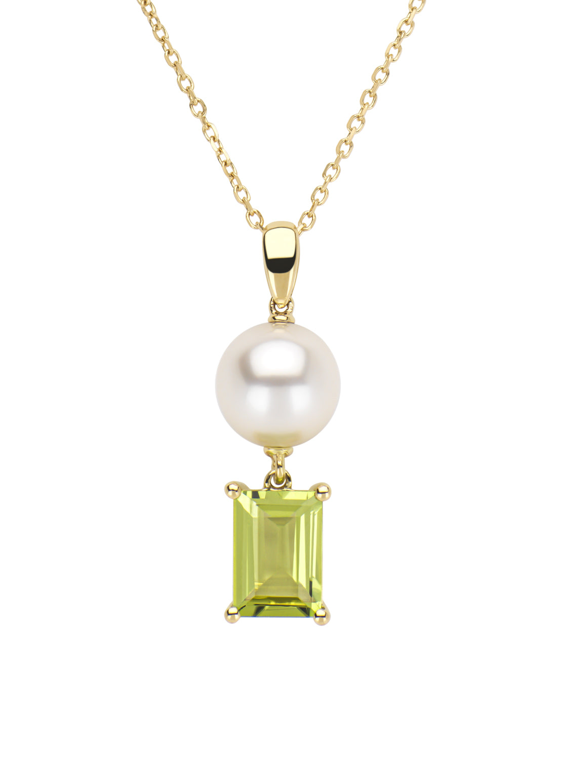 Yellow gold necklace, 0.90 ct peridoot, rivièra