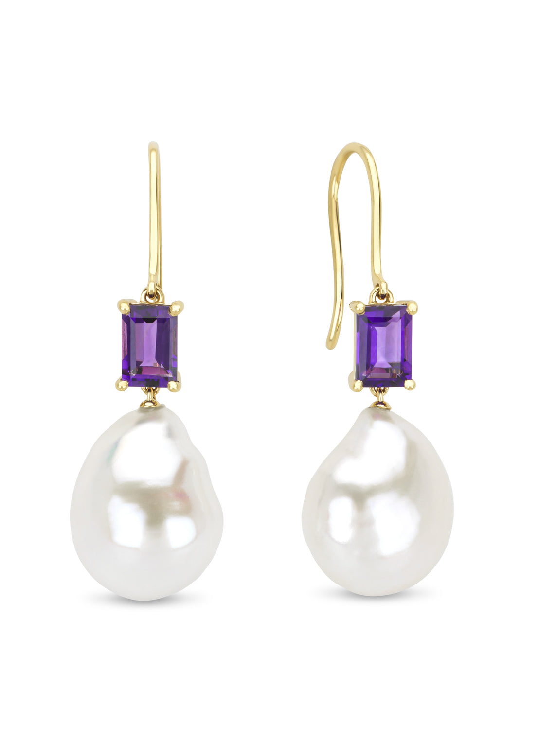 Yellow gold ear jewelry, 1.16 ct purple amethist, rivièra