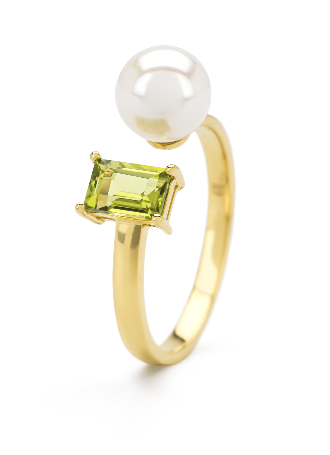 Yellow gold ring, 0.70 ct peridoot, rivièra