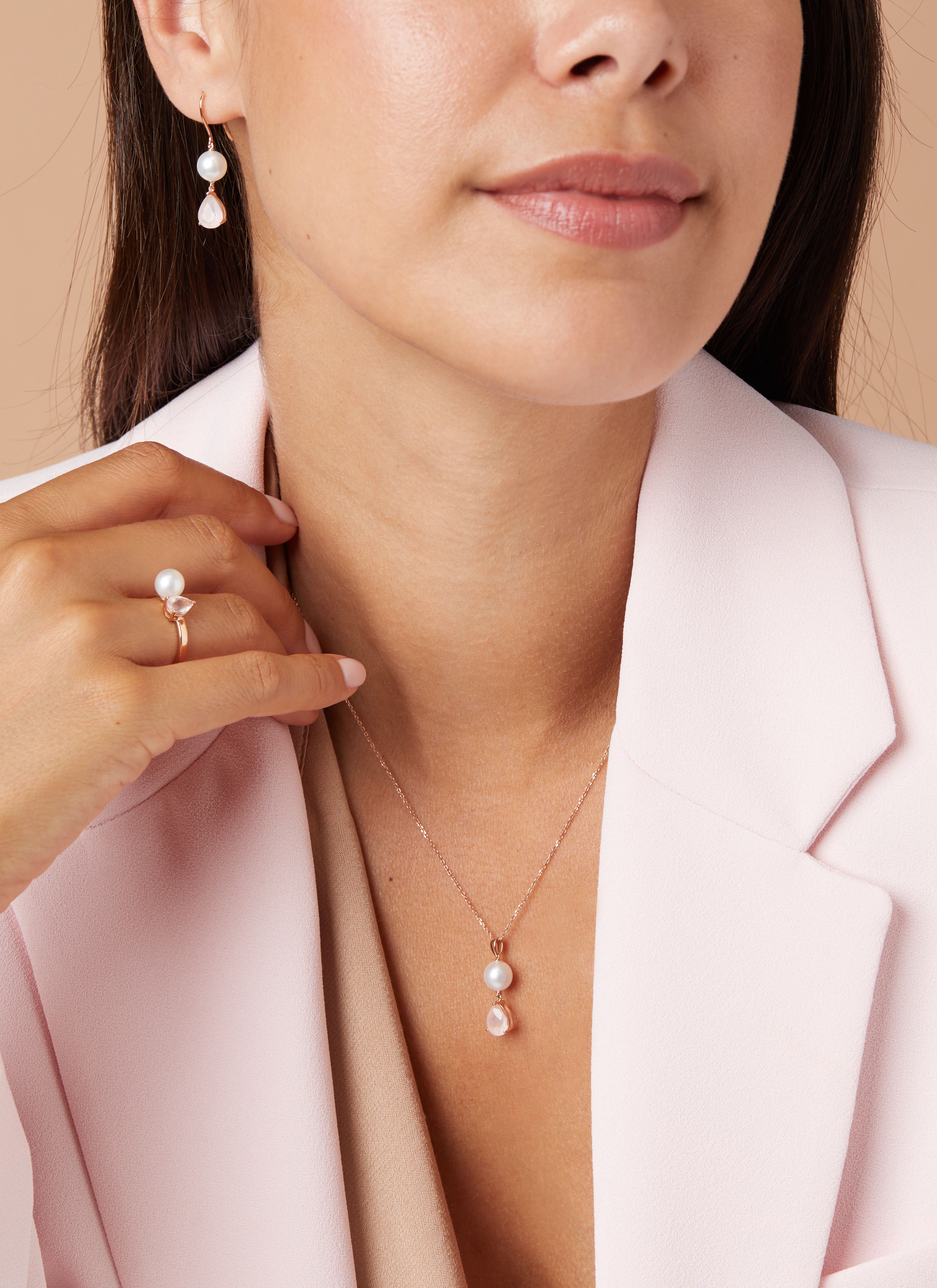 Roségouden Pendant with Collier, 1.11 CT Pink Kwarts, Rivièra