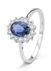 Witgouden ring, 0.92 ct blauwe saffier, Majestic