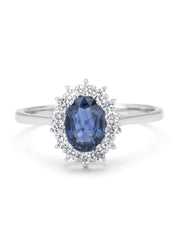 Witgouden ring, 0.92 ct blauwe saffier, Majestic