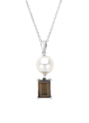 White gold pendant with necklace, 0.98 ct smoke quartz, rivièra