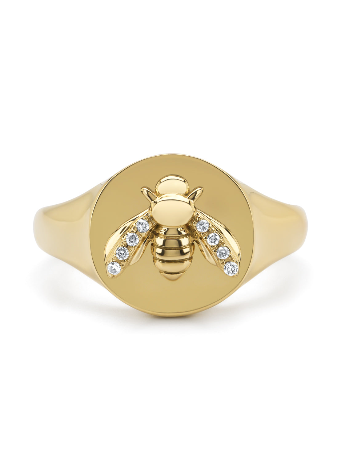 Yellow gold ring, 0.03 ct diamond, queen bee