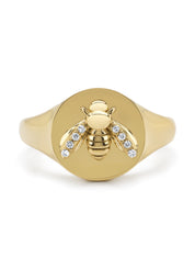 Yellow gold ring, 0.03 ct diamond, queen bee