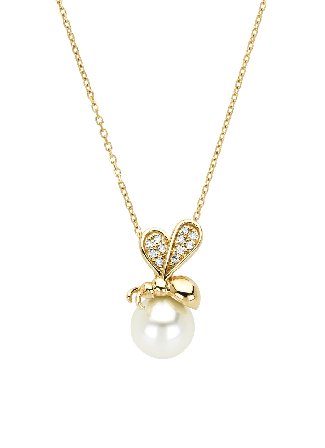 Yellow gold pendant with necklace, 2.50 ct freshwater pearl, queen bee