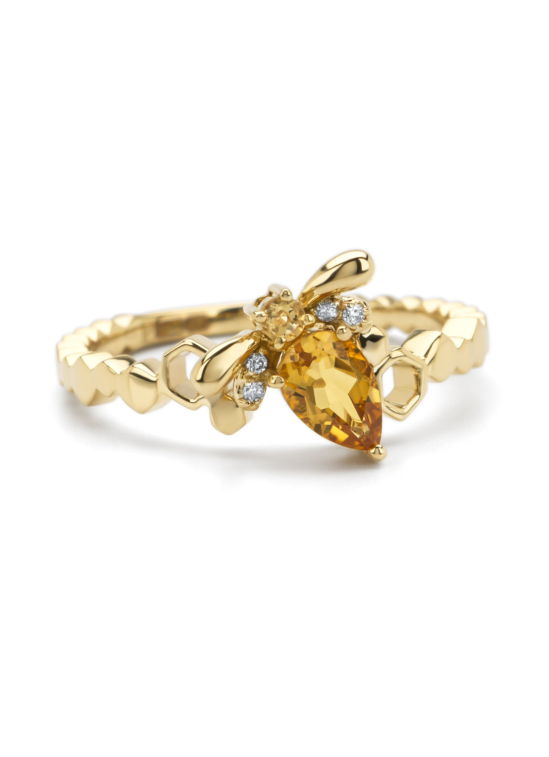 Yellow gold ring, 0.44 CT Citrien, Queen Bee