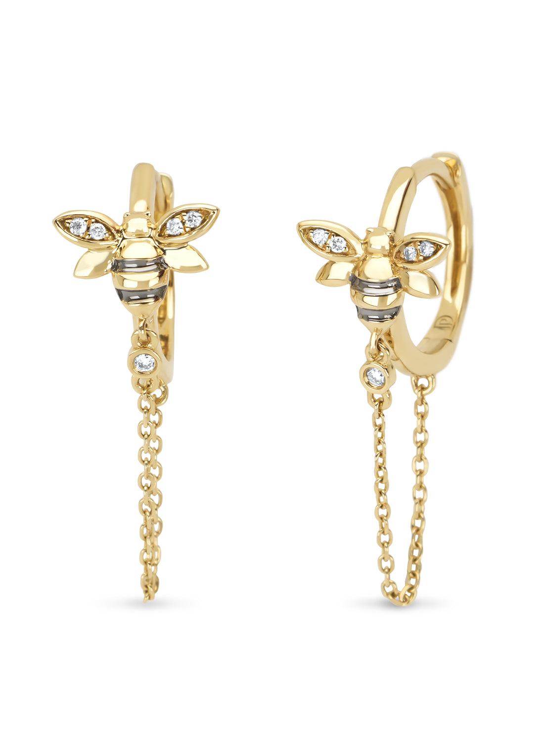 Yellow gold ear jewelry, 0.03 ct diamond, Queen Bee