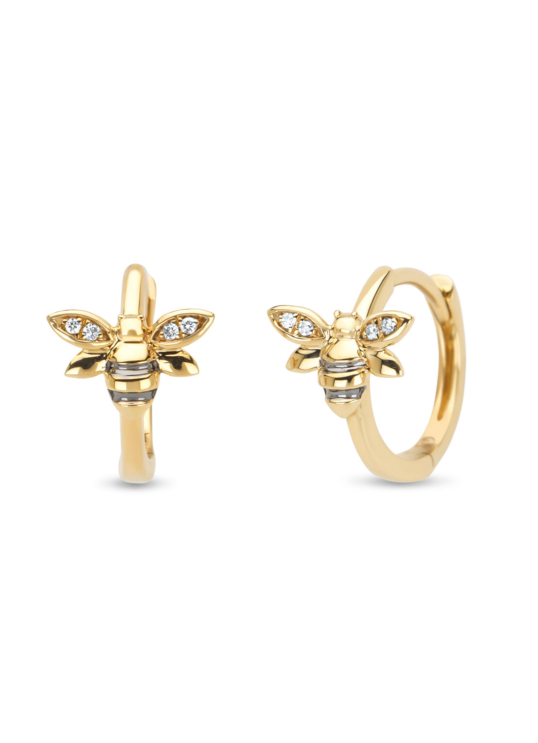 Yellow gold ear jewelry, 0.02 ct diamond, queen bee