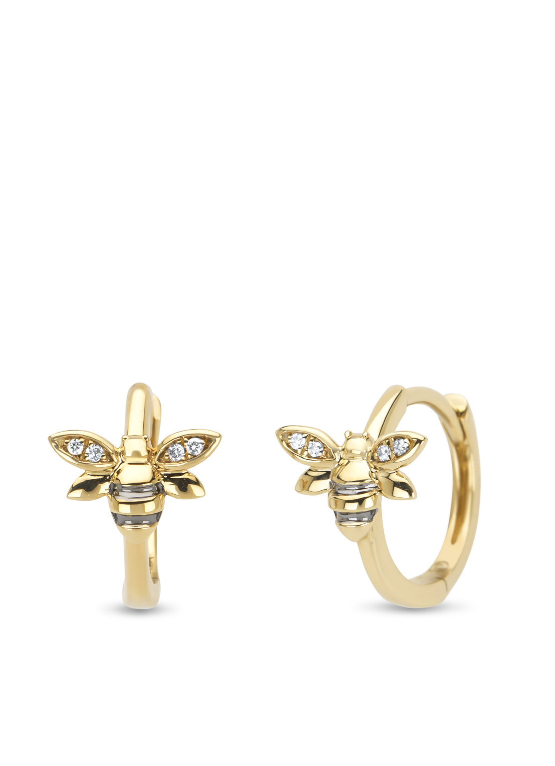 Yellow gold ear jewelry, 0.02 ct diamond, queen bee