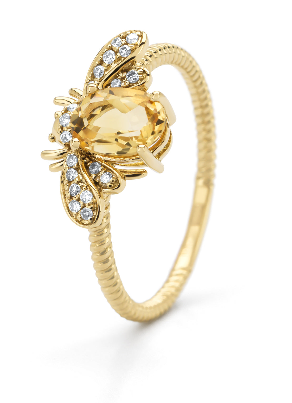 Yellow gold ring, 0.70 ct citrien, queen bee