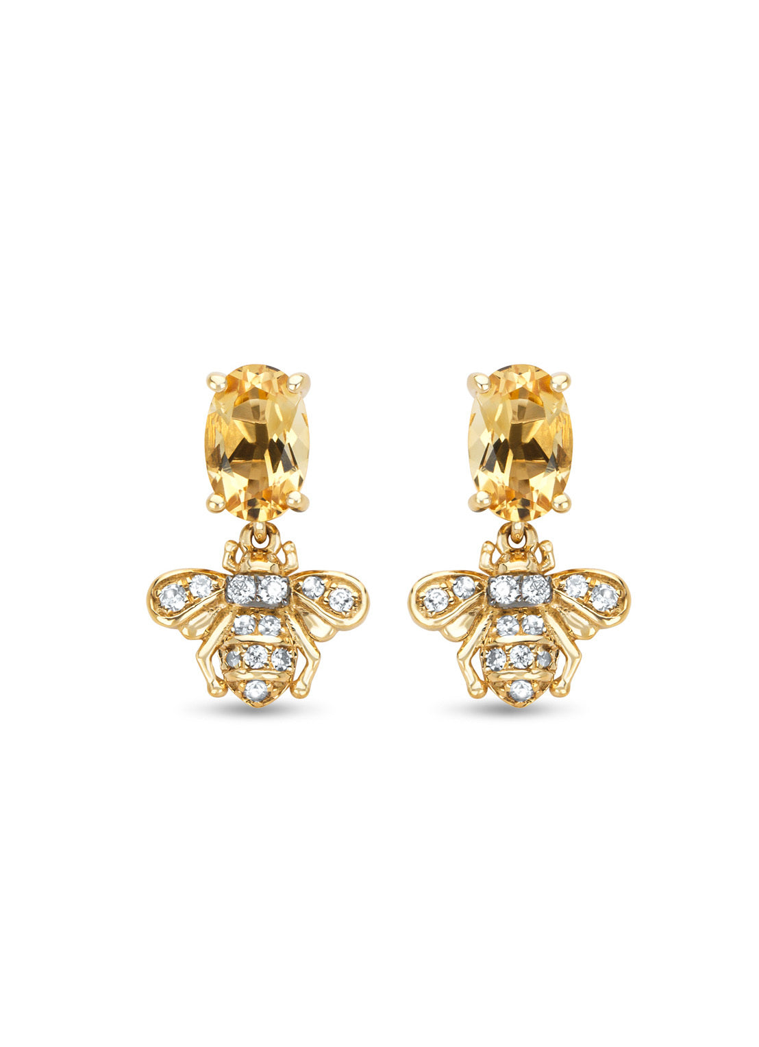 Geelgouden oorsieraden, 0.87 ct citrien, Queen Bee